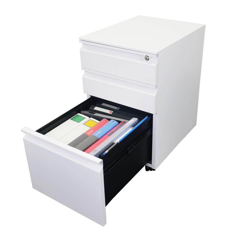 デスクワゴン サイドワゴン 鍵付き 3段 キャスター付き 幅40 白 2850 デスクワゴン スチールワゴン 鍵付き 引き出し 3段 キャスター