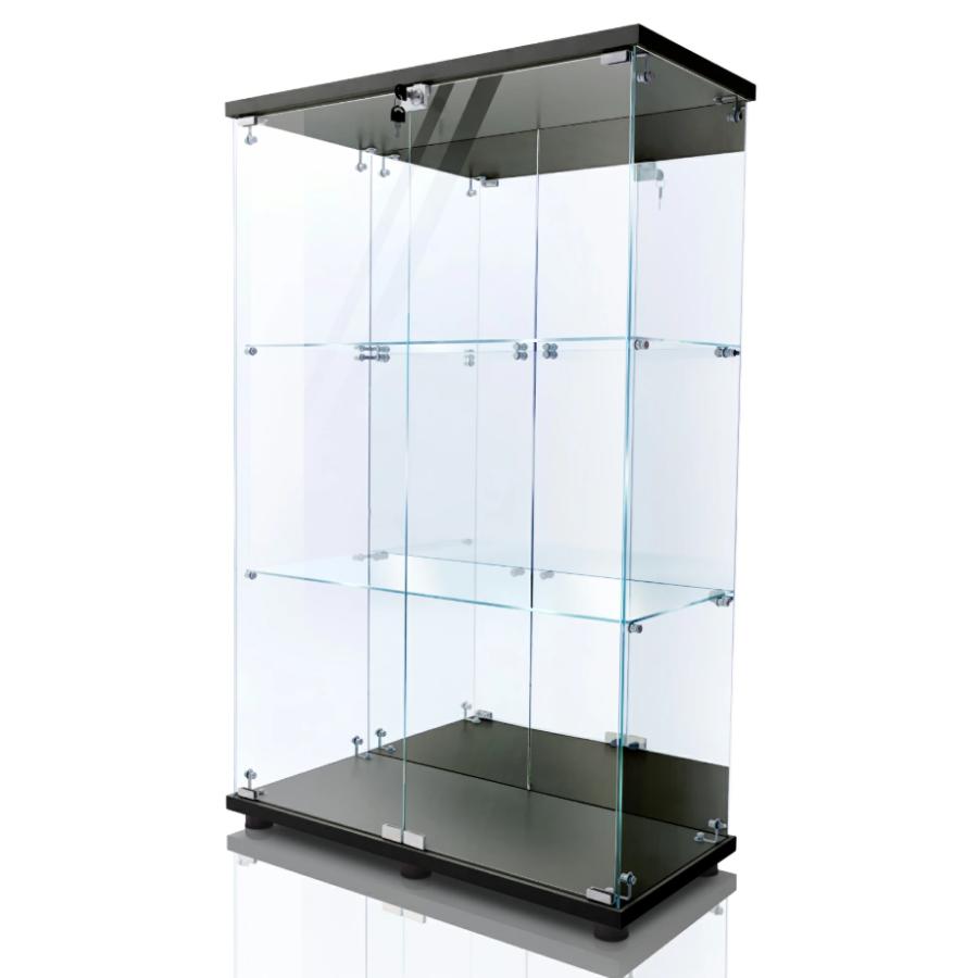 ショーケース ガラスケース 背面ミラー付き 3段両扉タイプ(鍵付き) 幅