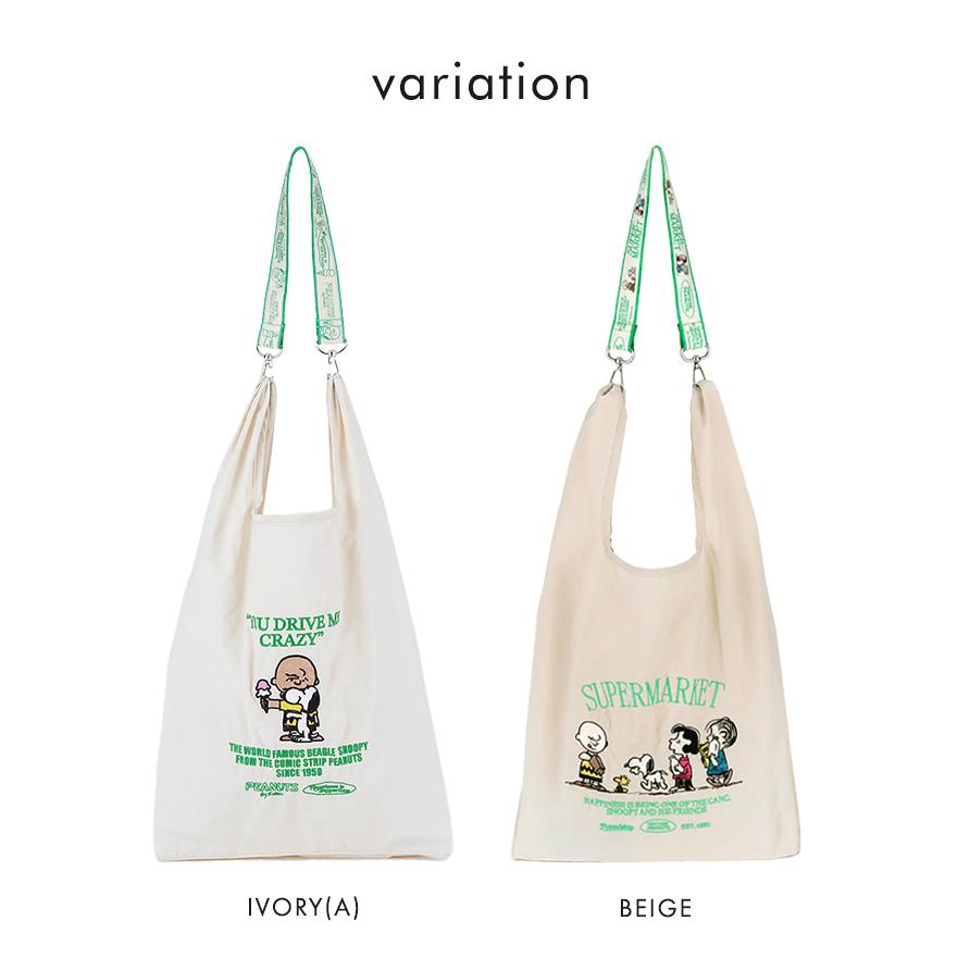 Vintage PEANUTS snoopy スヌーピー ストラップ付きショッパーバッグ