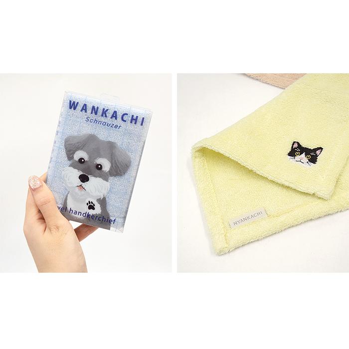 にゃんかち わんかち 綿100% ハンカチタオル ハンカチ ハンドタオル