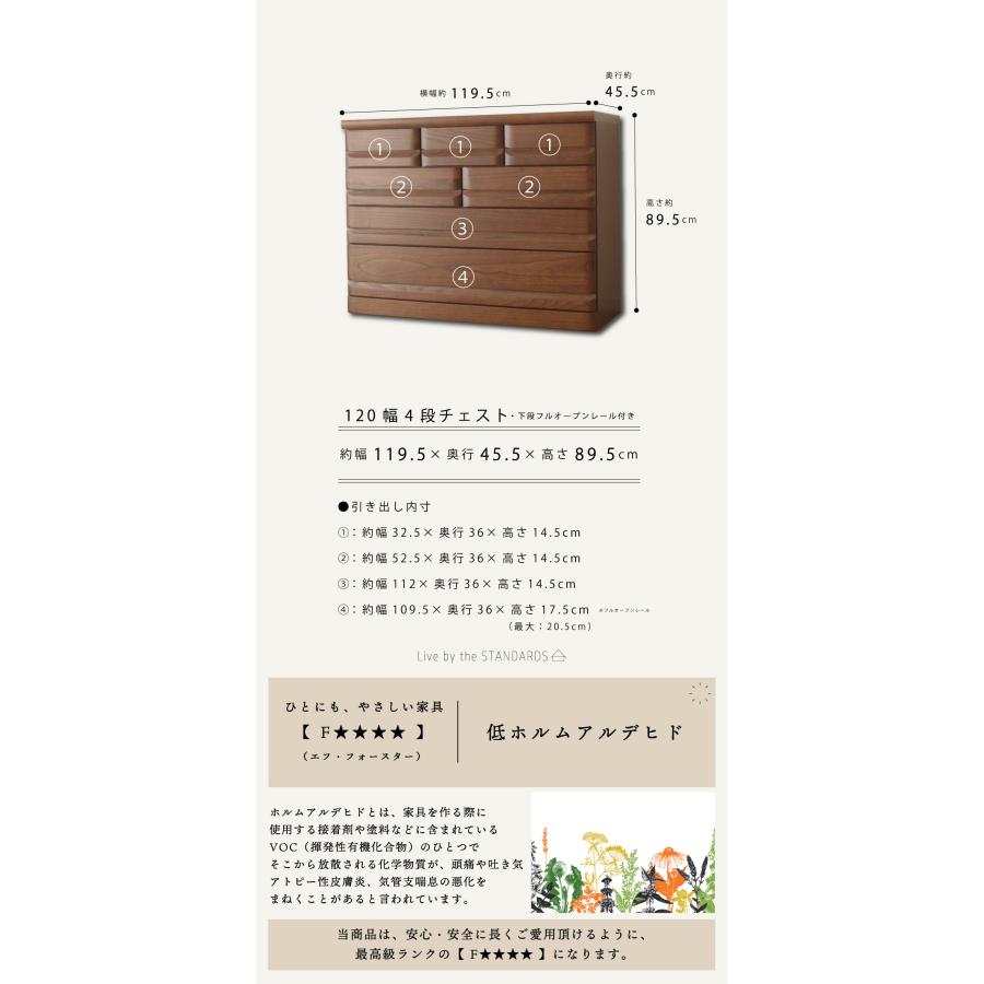 国産 日本製 完成品 天然木 チェスト 大容量 タンス 120幅4段 国産 日本製 完成品 天然木 チェスト 大容量 タンス 120幅4段