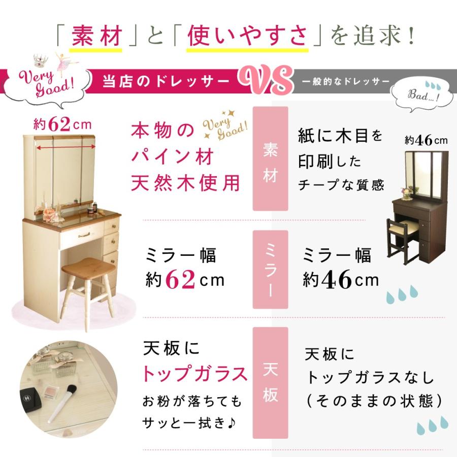 ドレッサー 三面鏡 おしゃれ 無垢 天然木 完成品 椅子付き 白 ドレッサー 三面鏡 おしゃれ 無垢 天然木 完成品 椅子付き 白