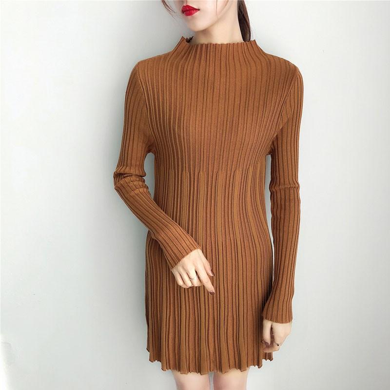 ニットワンピース ミニ丈 ワンピース ニットウェア 膝上 無地 プリーツ ハイネック 長袖 着痩せ カジュアル エレガント コーデ 40代 50代 Blyq265 L Star 通販 Yahoo ショッピング