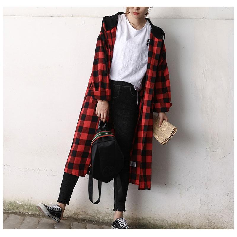 ロングカーディガン レディース ギンガムチェック シャツワンピース チェックシャツ 長袖 大きいサイズ ゆったり 羽織り トップス 綿 フード付き 春 Cblo228 L Star 通販 Yahoo ショッピング