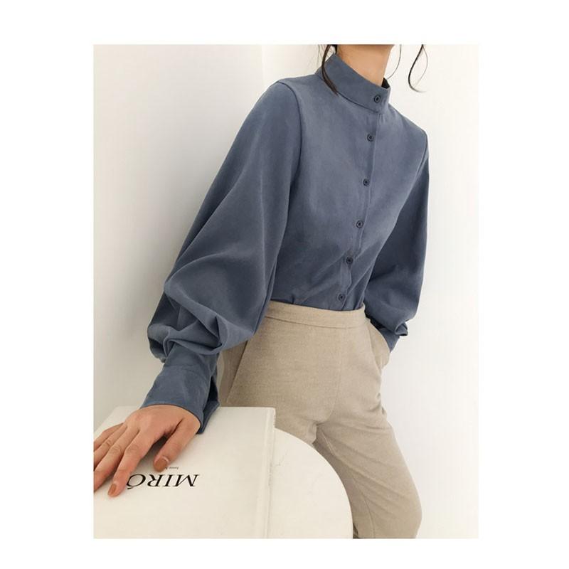 ブラウス レディース 秋冬 トップス シャツ オフィス 長袖 バールン袖 無地 大きいサイズ ゆったり 立ち襟 ボタン付き 40代 50代 厚手 30代 40代 Cblo419 L Star 通販 Yahoo ショッピング