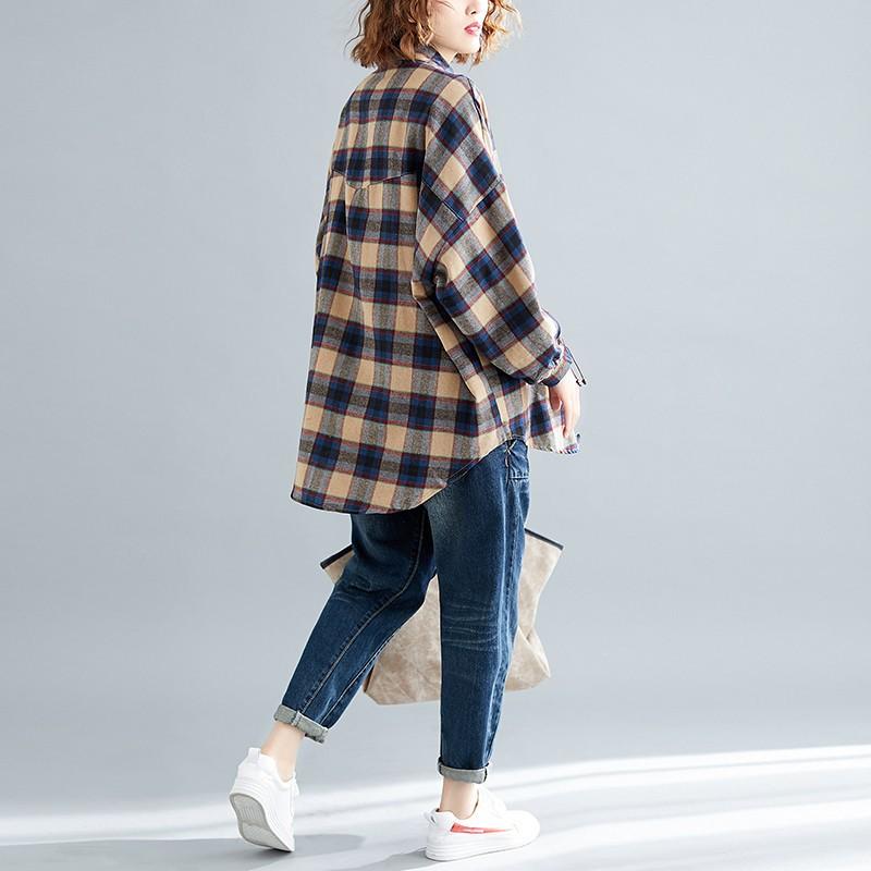 シャツ レディース ブラウス トップス チェック柄 長袖 ドルマンスリーブ 大きいサイズ ゆったり 綿麻混 秋冬 40代 コーデ 送料無料 Cblo6 L Star 通販 Yahoo ショッピング