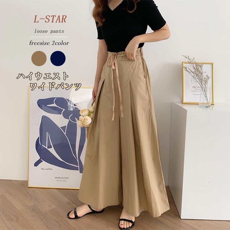 ガウチョパンツ レディース ワイドパンツ ハイウエスト ボトムス プリーツ ゆったり フレアパンツ スカーチョ スカンツ 後ろウエストゴム リボン付き 春 夏 Cbot087 L Star 通販 Yahoo ショッピング