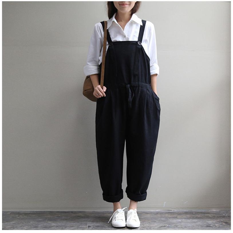 サロペット レディース 春夏 綿麻混 ボトムス コットンリネン ゆったり オールインワン 大きいサイズ 無地 黒 ブラック 40代 Cbot099 L Star 通販 Yahoo ショッピング