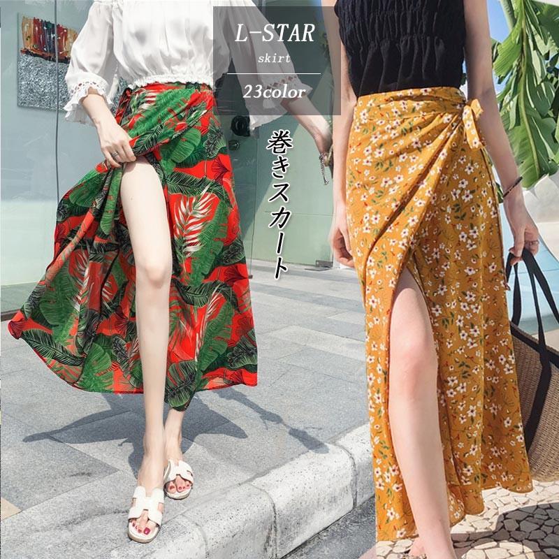 巻きスカート ロング マキシスカート 夏 ロングスカート ボトムス 花柄 ラップスカート シフォン スリット ハイウエスト 着痩せる リゾート 海 送料無料 Cbsq187 L Star 通販 Yahoo ショッピング