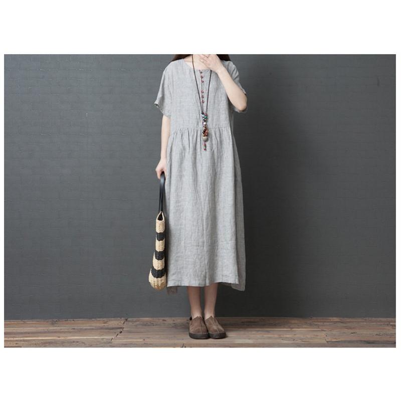 ワンピース 半袖 レディース 夏 マキシ丈 ロング丈 マキシワンピース リネンシャツワンピース 綿麻 ストライプ ゆったり 大きいサイズ 50代 40代 30代 Clyq763 L Star 通販 Yahoo ショッピング