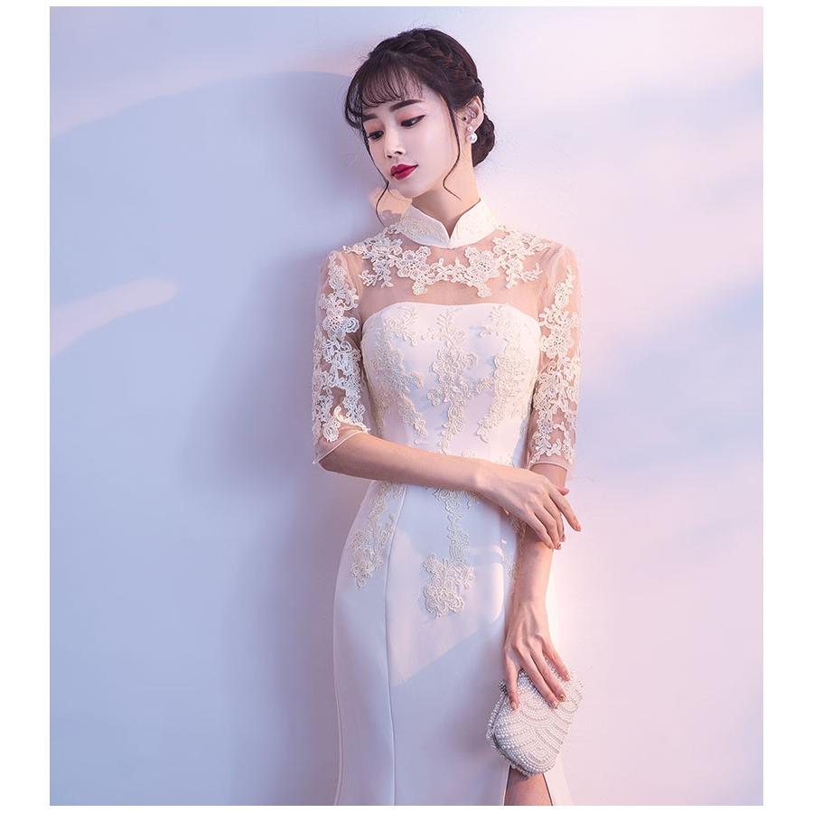 チャイナドレス ワンピース チャイナ服 花柄 中国風 マキシ丈 スタンドカラー マーメイドドレス シースルー スリット セクシー 豪華 花嫁 礼服 結婚式 Dr065 L Star 通販 Yahoo ショッピング