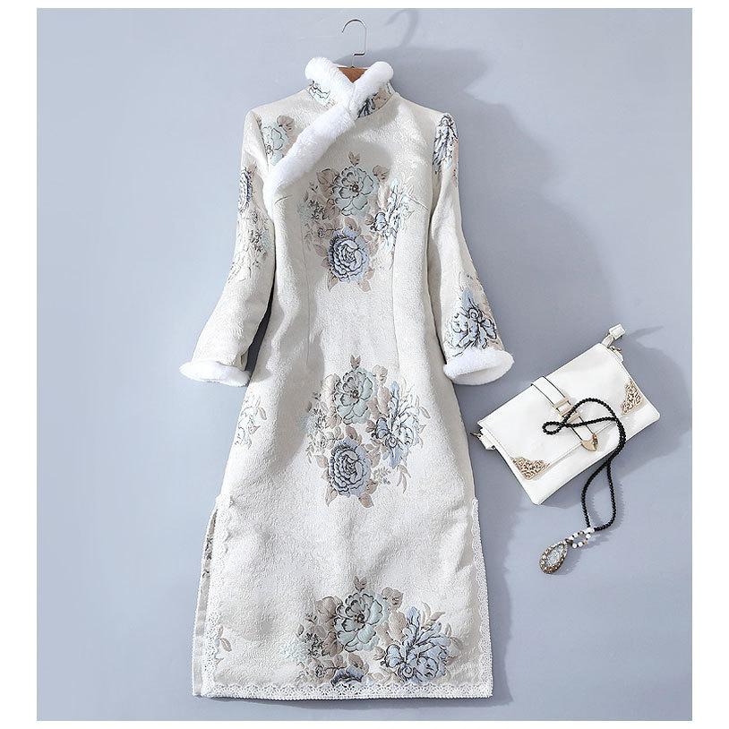 ドレス ロングドレス チャイナドレス ワンピース レディース 厚手 裏起毛 花柄 刺繍 膝丈 スリット チーパオ レース 中国風 結婚式 卒業式 パーティー 保温 秋冬 Llf053 L Star 通販 Yahoo ショッピング