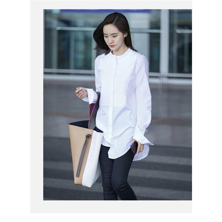 ブラウス レディース シャツ チュニックシャツ ロングシャツ ノーカラー 無地 長袖 ホワイト 白 ロング丈 襟なし 春夏 Tblo1104 L Star 通販 Yahoo ショッピング