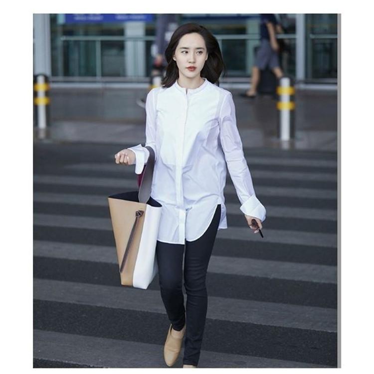 ブラウス レディース シャツ チュニックシャツ ロングシャツ ノーカラー 無地 長袖 ホワイト 白 ロング丈 襟なし 春夏 Tblo1104 L Star 通販 Yahoo ショッピング