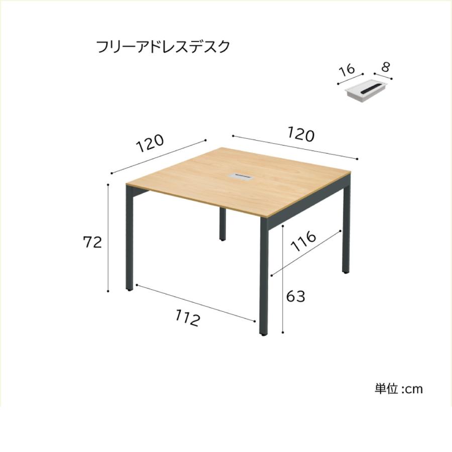 フリーアドレスデスク 配線キャップ付 ミーティングテーブル 120 長机 多目的デスク 商談デスク 幅120cm 奥行120cm 高さ72cm FASA12-1212 【ちょうちん】