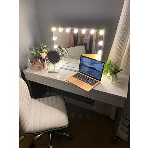 FENCHILIN 化粧鏡 女優ミラー ハリウッドミラー 壁掛け/卓上両用 USBポート付き 三色照明モード 無段階調光 15個LED電球付き 10倍拡大鏡付き 58x46cm 