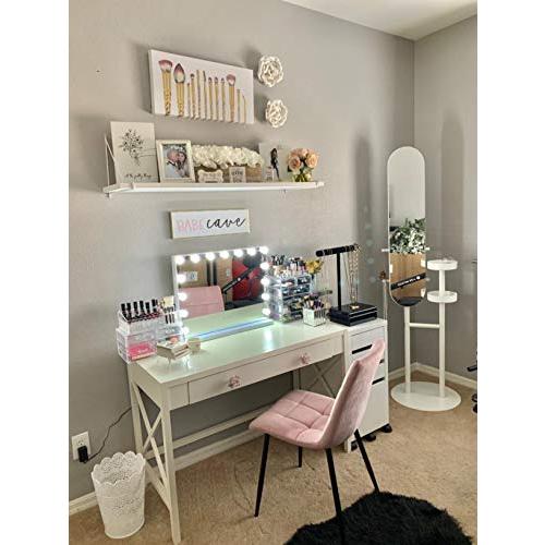 FENCHILIN 化粧鏡 女優ミラー ハリウッドミラー 壁掛け/卓上両用 USBポート付き 三色照明モード 無段階調光 15個LED電球付き 10倍拡大鏡付き 58x46cm 