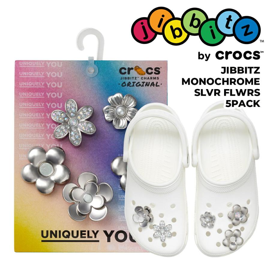 crocs（クロックス） ジビッツ モノクローム シルバー フラワーズ 5