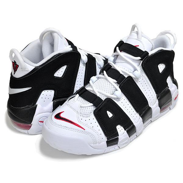 dy5 NIKE モアテン 黒×白×赤 ビッグロゴ スニーカー 26cm NIKE（ナイキ） エア モアアップテンポ ガールズ NIKE AIR MORE
