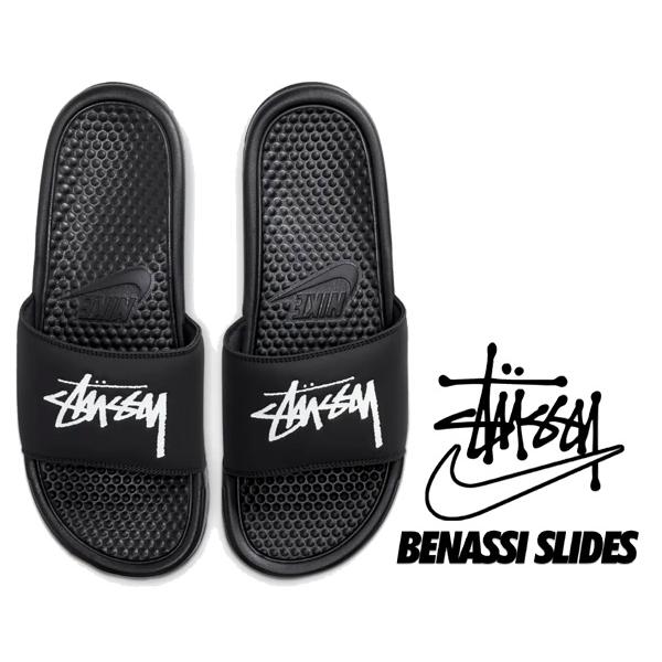 おしゃれ ナイキ ブラック スライド サンダル Cw2787 001 Noir White Off Stussy Benassi Nike ステューシー ベナッシ ナイキ Cw2787 001 ステューシー ベナッシ サンダル