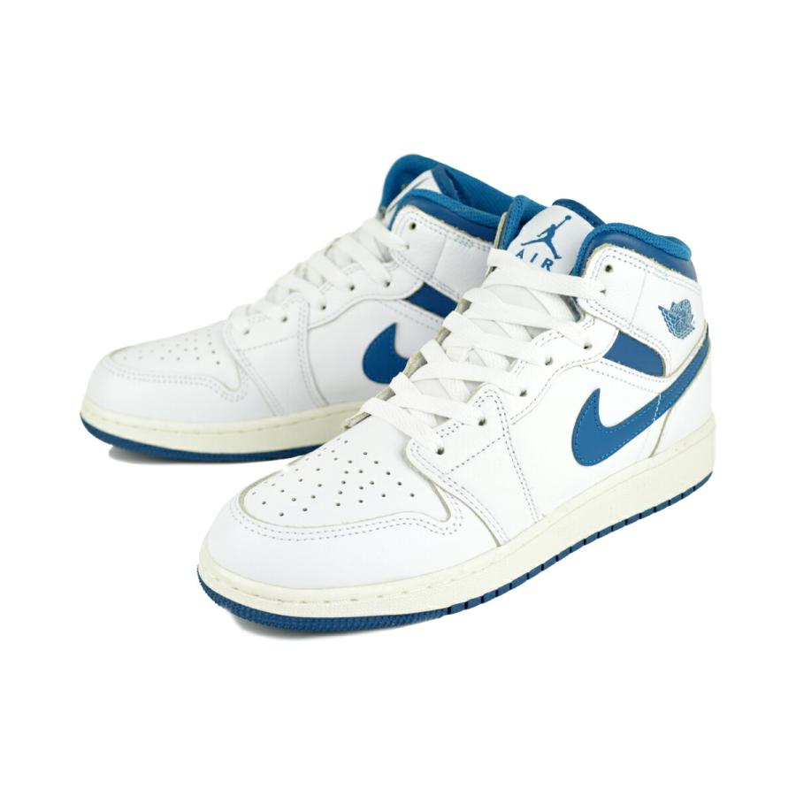 ナイキ エアジョーダン 1 ミッド SE GS ホワイト インダストリアルブルー セイル NIKE AIR JORDAN 1 MID SE(GS) wht/industrial blue-sail fn7432-141の画像