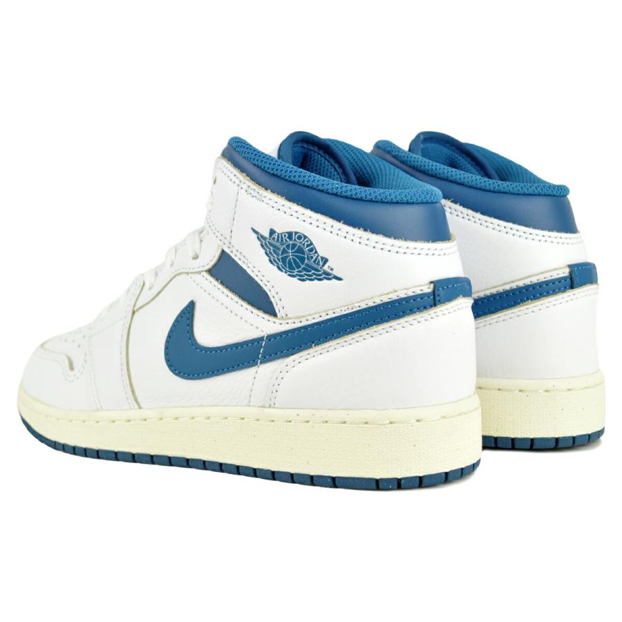 ナイキ エアジョーダン 1 ミッド SE GS ホワイト インダストリアルブルー セイル NIKE AIR JORDAN 1 MID SE(GS) wht/industrial blue-sail fn7432-141の画像