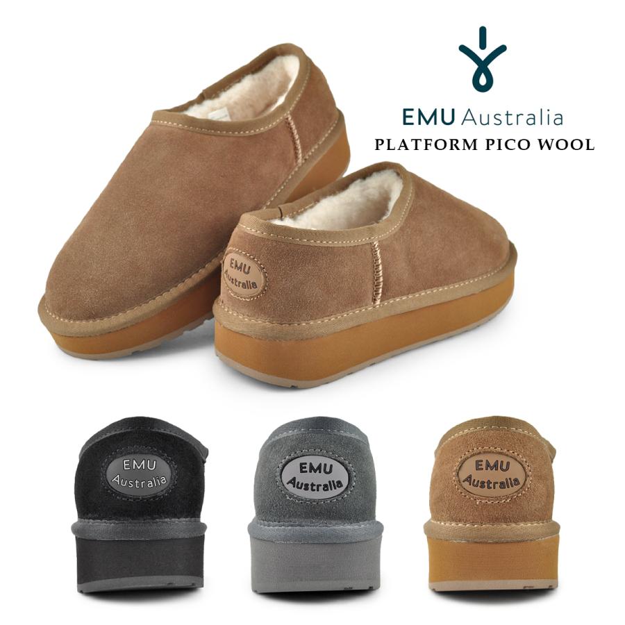 日本限定エミュ オーストラリア EMU Australia ムートンブーツ プラットフォーム ピコ ウール [W13253 FW25] PLATFORM PICO WOOL レディース 靴 厚底 スリッポン ウィンターシューズ エミュー Charcoal 正規取扱店 EMU Australia（エミュ オーストラリア） エミュ オーストラリア