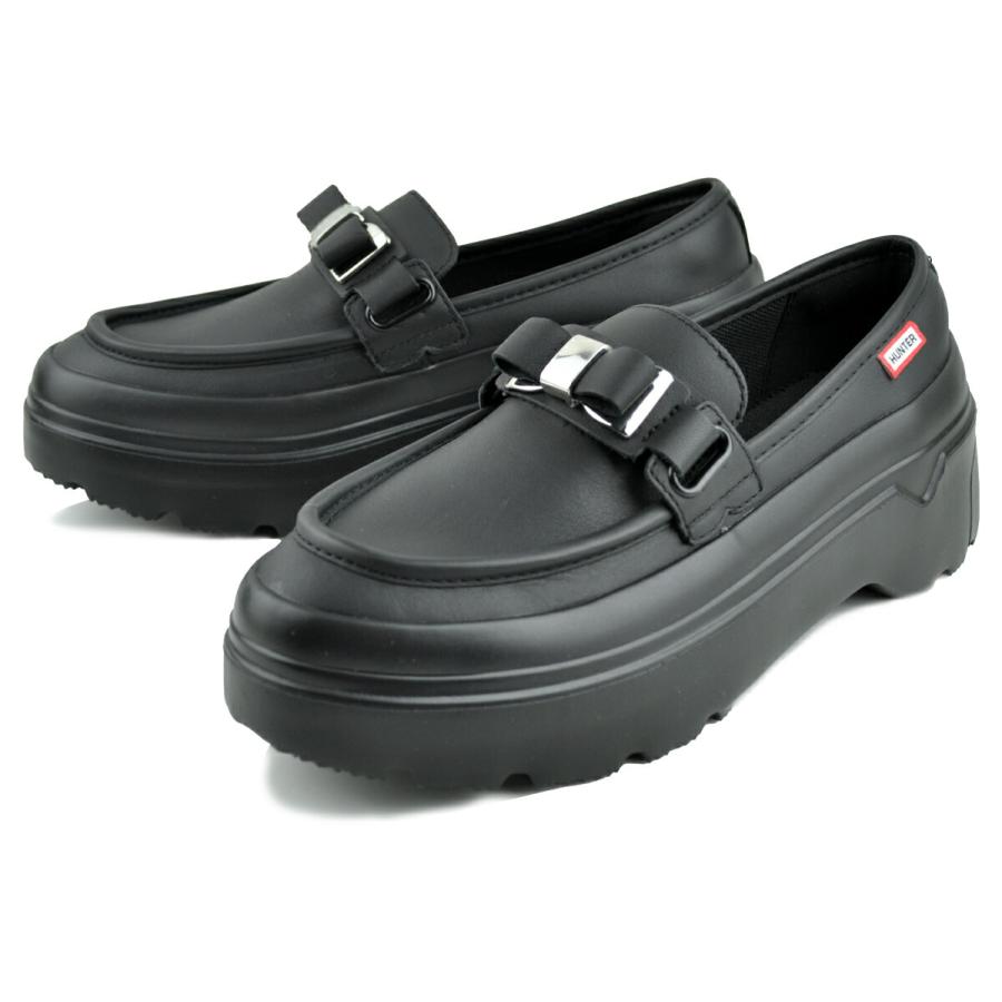 HUNTER 黒 ローファー リボン HUNTER / ハンター リボン ローファー WOMENS REFINED BOW GLOSS
