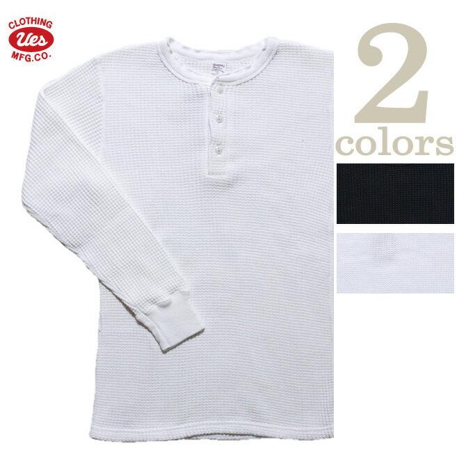 UES（ウエス） 　601852　ビッグワッフルヘンリーネックTシャツ　  Heavy Thermal 　 長袖Tシャツ   カットソー   アメカジ   メンズ | UES