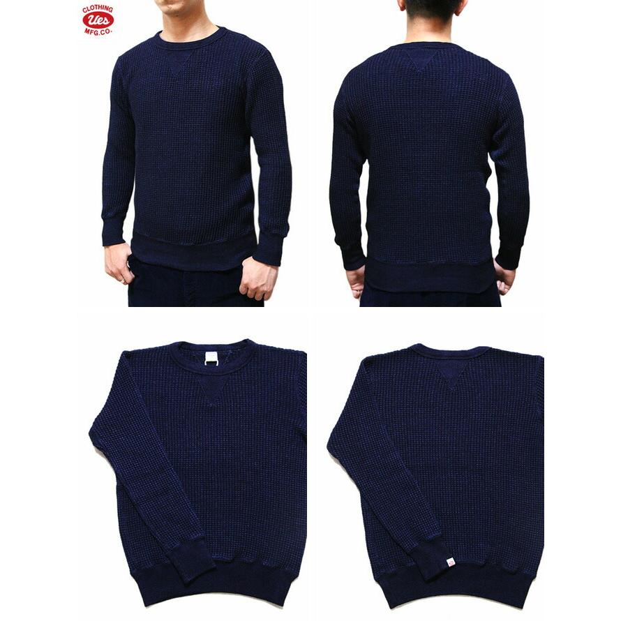 UES（ウエス） 　701851　インディゴワッフルスウェット　 Indigo Heavy Thermal 　 サーマル   トレーナー   アメカジ   メンズ   再入荷 | UES | 01