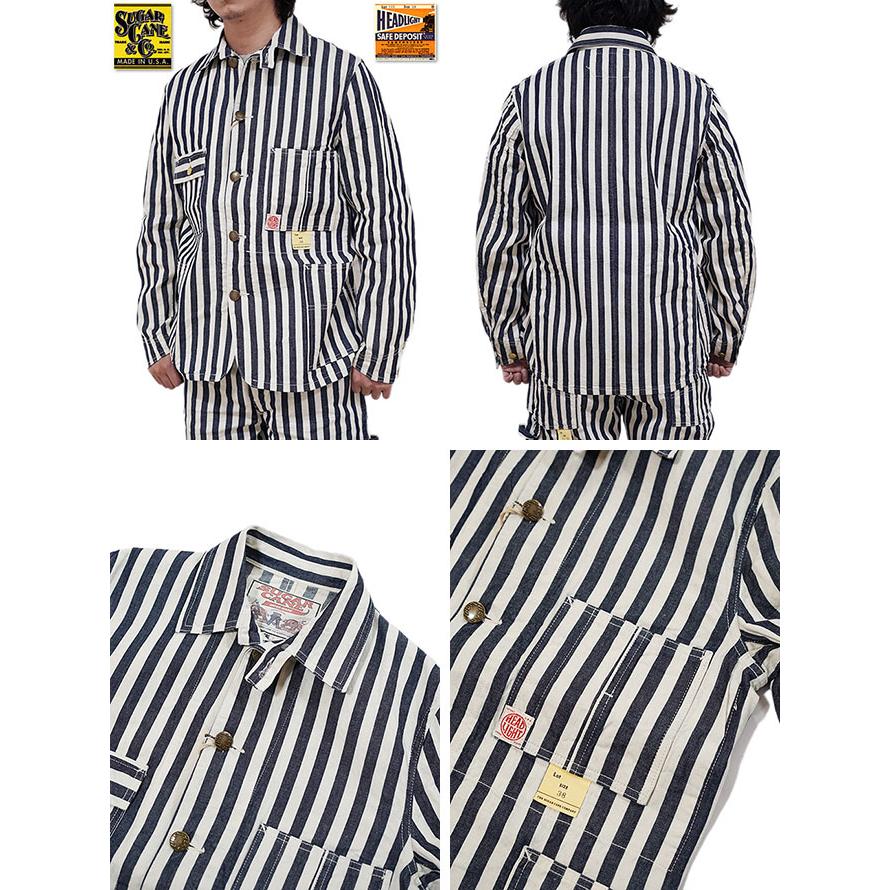 HEAD LIGHT x SUGAR CANE (ヘッドライト x シュガーケーン)  SC15305  7oz.  デッドストックヒッコリーストライプカバーオール  NOS 7oz. 1/2" INDIGO S… | SUGAR CANE | 01