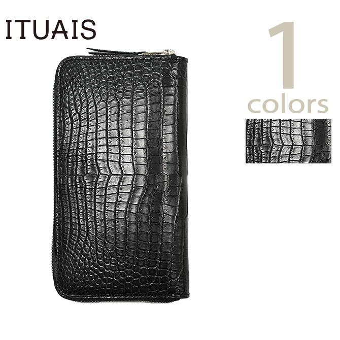 イトゥアイス　ITUAIS　IT-01　ポロサスクロコラウンドジップウォレット  CROCODILE POROSUS Round Zip Long Wallet   Black   鰐革   Box Calf Alpine   アメ… | 