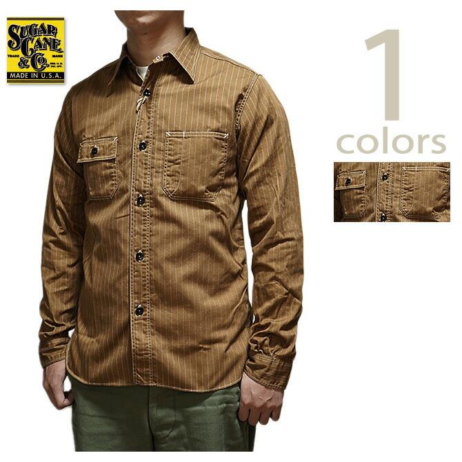 SUGAR CANE（シュガーケン）  SC28516  8.5oz.  BROWN WABASH STRIPE WORK SHIRTS  FICTION ROMANCE    アメカジ   メンズ | SUGAR CANE