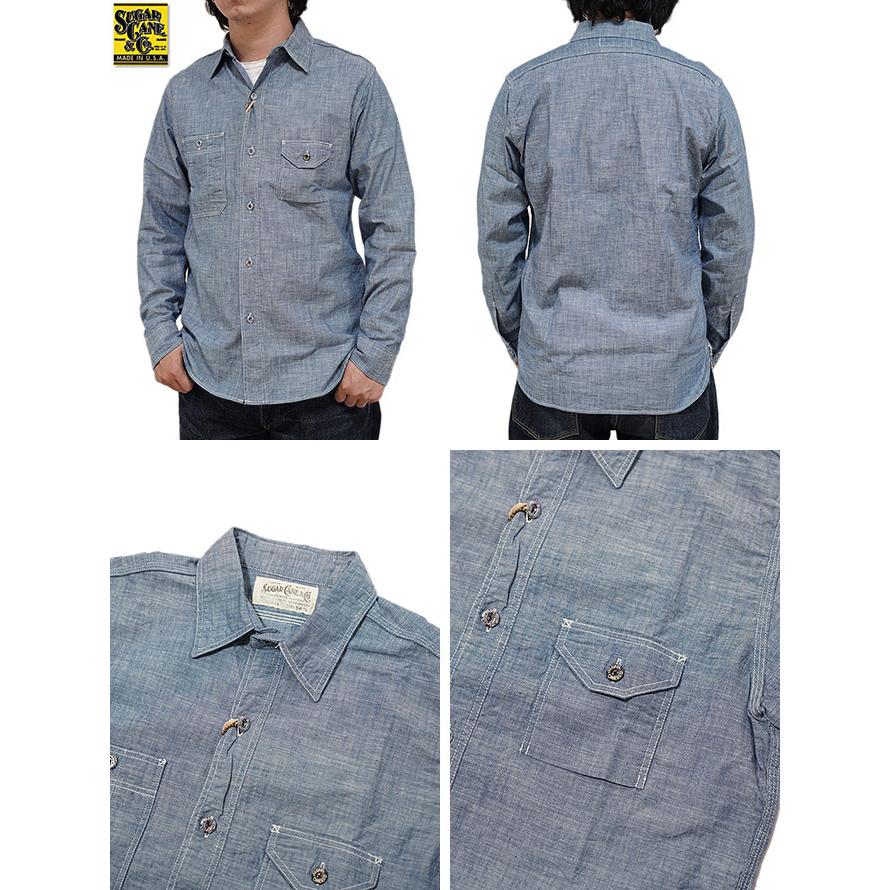 SUGAR CANE（シュガーケン）  SC28994  4.3oz.  SLUB CHAMBRAY WORK SHIRT  FICTION ROMANCE   BLUE   アメカジ   メンズ | SUGAR CANE | 01