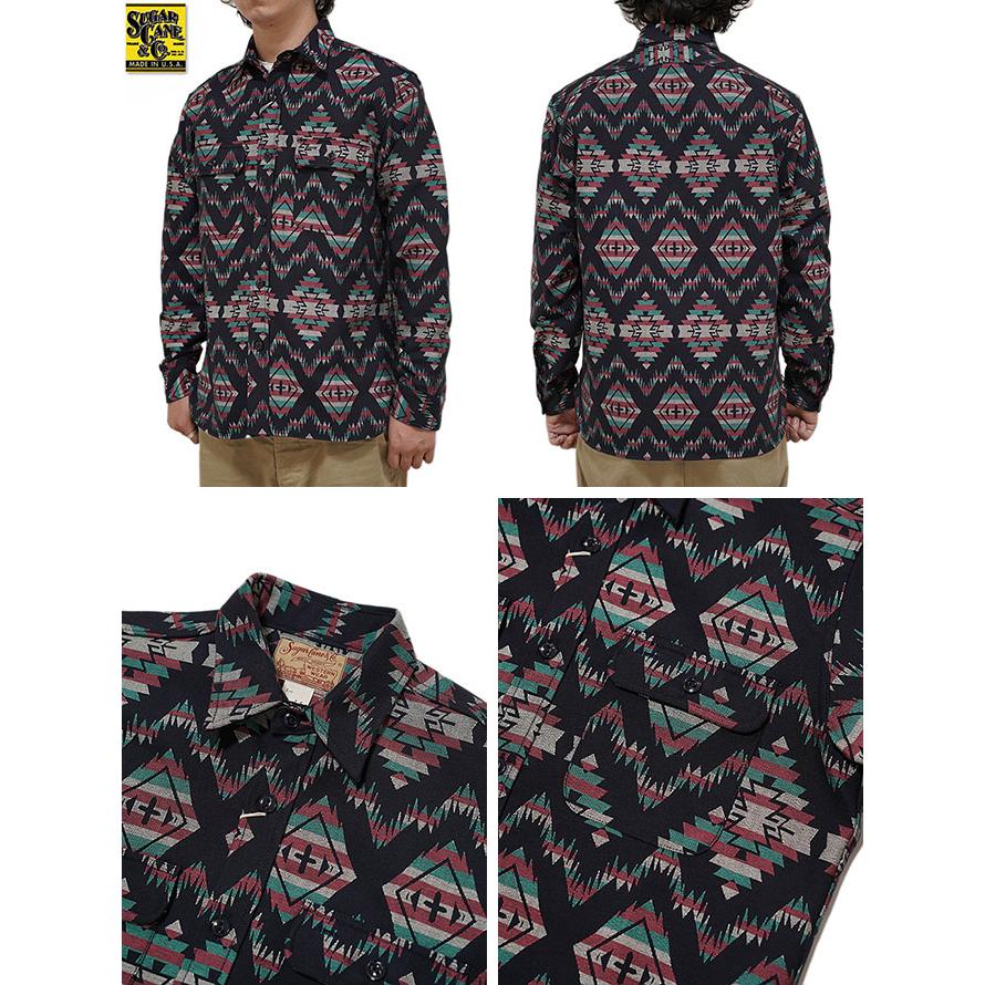 SUGAR CANE（シュガーケン） 　SC28995 ネイティブジャガードワークシャツ  NATIVE JACQUARD WORK SHIRT   BLACK   アメカジ   メンズ | SUGAR CANE | 01