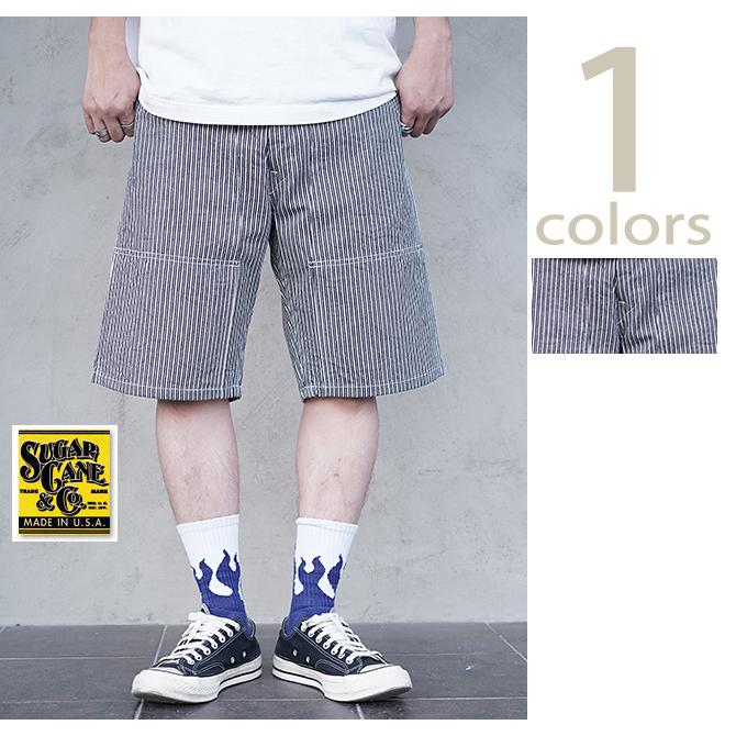 シュガーケン　SUGAR CANE　SC52640　【 6oz. 】　INDIGO STRIPE DOUBLE KNEE SHORTS　[ FICTION ROMANCE ]　ショーツ　アメカジ | SUGAR CANE