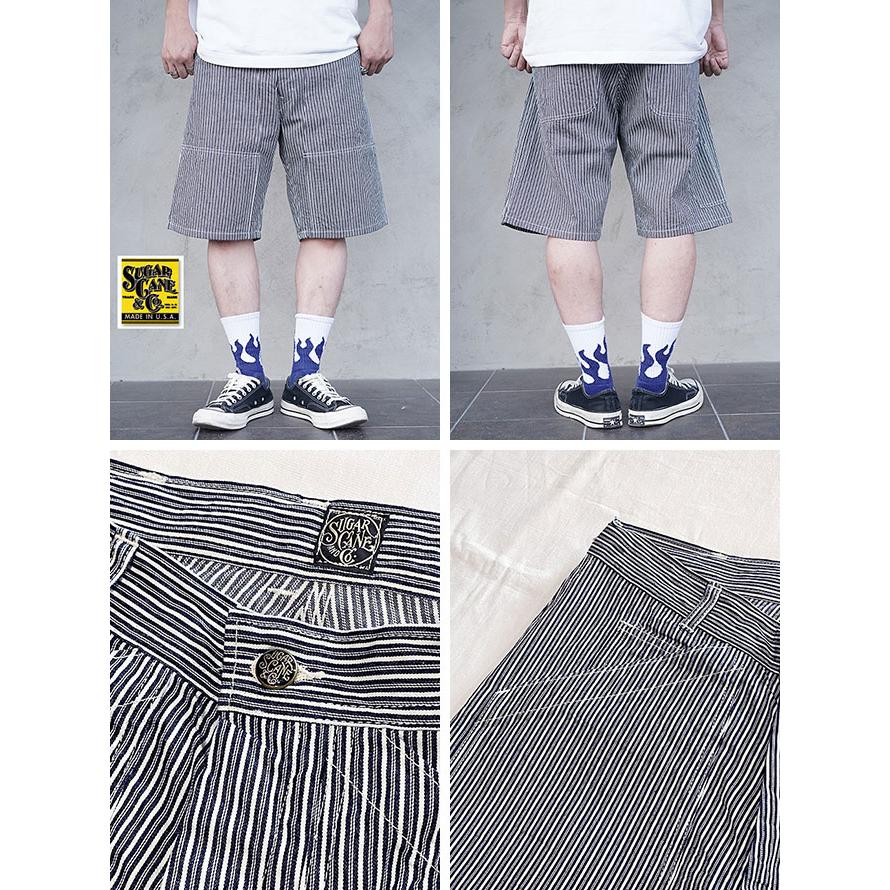 シュガーケン　SUGAR CANE　SC52640　【 6oz. 】　INDIGO STRIPE DOUBLE KNEE SHORTS　[ FICTION ROMANCE ]　ショーツ　アメカジ | SUGAR CANE | 01