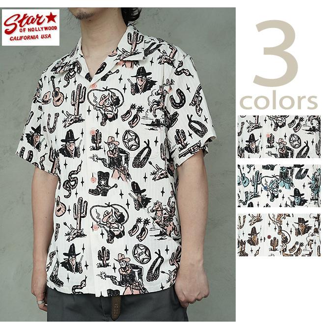 スターオブハリウッド × ヴィンスレイ　STAR OF HOLLYWOOD × VINCE RAY　SH39706　S/S DOBBY COTTON OPEN SHIRT　[ THE WESTERNER ]　[ オープンシャツ ] | SUN SURF