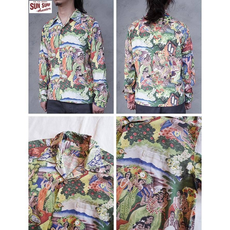 サンサーフスペシャルエディション　SUN SURF SPECIAL EDITION　SS29679　長袖アロハシャツ　[ MATSON MENU DESIGN by EUGENE SAVAGE ]　【 KAMEHAMEHA 】 | SUN SURF | 01