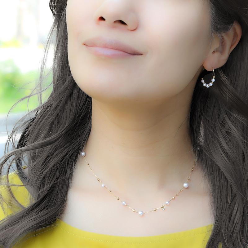 パール ステーションネックレス ロング k18 パールネックレス 18金