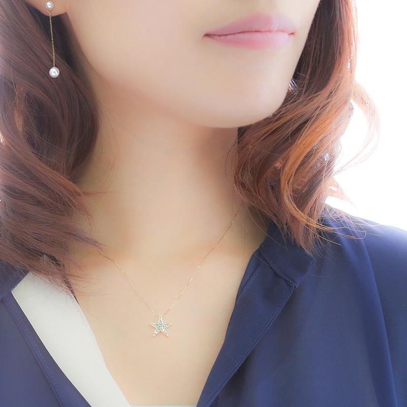 パール ステーションネックレス ダイヤ ロング k18 パールネックレス 18金 18K 星 ロングネックレス 星 カジュアル レディース ペンダント アクセサリー シンプの画像