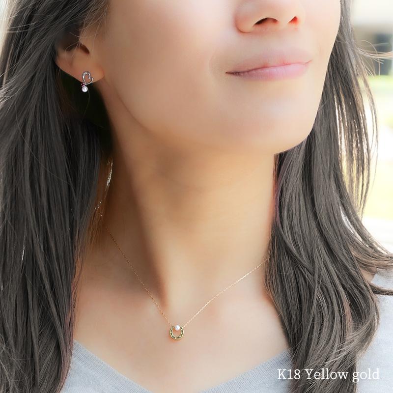 パール ネックレス 一粒 k18 馬蹄 ホースシュー ゴールド レディース 女性 カジュアル 18金 18k シンプル アジャスター 入学式 ギフト チェーン 華奢 卒業式の画像
