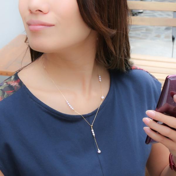パール ステーションネックレス ロング k18 パールネックレス 18k 18金 ロングネックレス カジュアル レディース 入学式 ギフト シンプル フォーマル  結婚式の画像