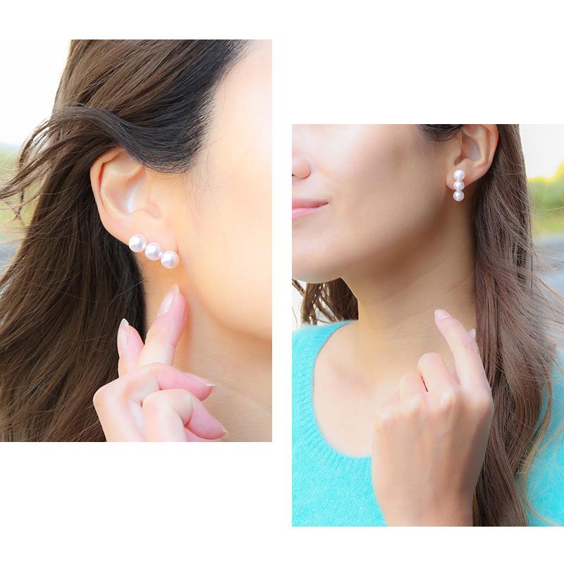 パール ピアス 18k ライン レディース 3連 イヤリング バー パール ピアス 18k ライン レディース 3連 イヤリング バー