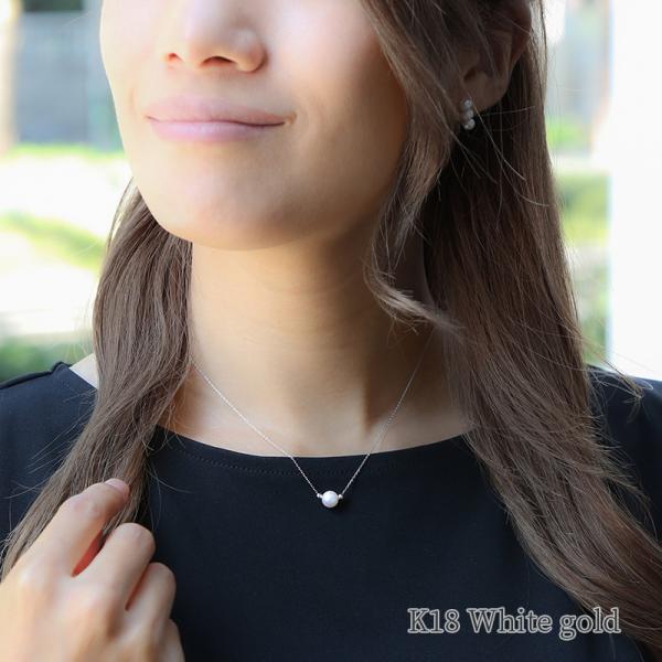 パール ネックレス 一粒 k18 カジュアル パールネックレス 18金 18k シンプル レディース 普段使い ギフト 卒業式 入学式 アクセサリー アジャスター 小ぶりの画像