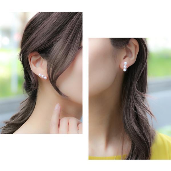 パール ピアス 18k ライン レディース 3連 イヤリング バー あこや真珠 パールピアス 5.5mm 6.0mm 18金 k18 結婚式 シンプル 女性 入学式 ギフトの画像