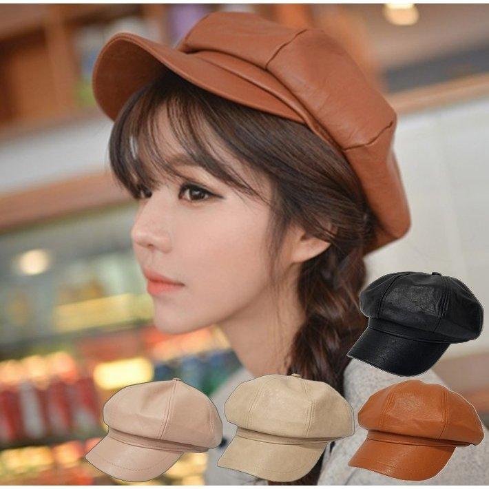 予約販売品】 キャスケット 帽子 レザー調 フェイクレザー レディース