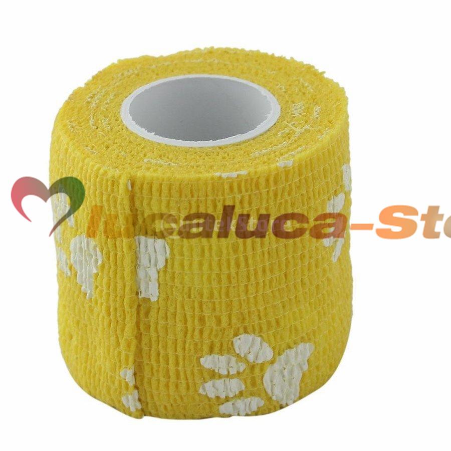 猫 犬 ペット用 包帯 伸縮 可愛い 粘着包帯 自己粘着 粘着テープ ガーゼ テープ 人にも使える 怪我予防 老犬 介護 床ずれ テーピング フットプリント 5巻入り 人気が高い