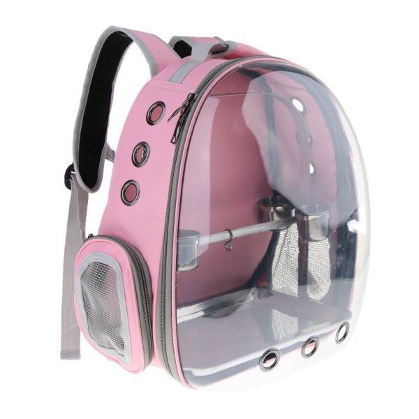 旅行 オウム 鳥 ペット キャリア 透明バック パック 屋外 （ピンク）