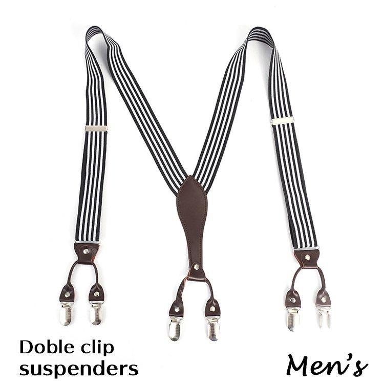 サスペンダー メンズ 男性用 Y型 ダブルクリップ 6クリップ 吊りバンド ストライプ シンプル ベーシック おしゃれ かっこいい 1cm 3 5 正規店仕入れの